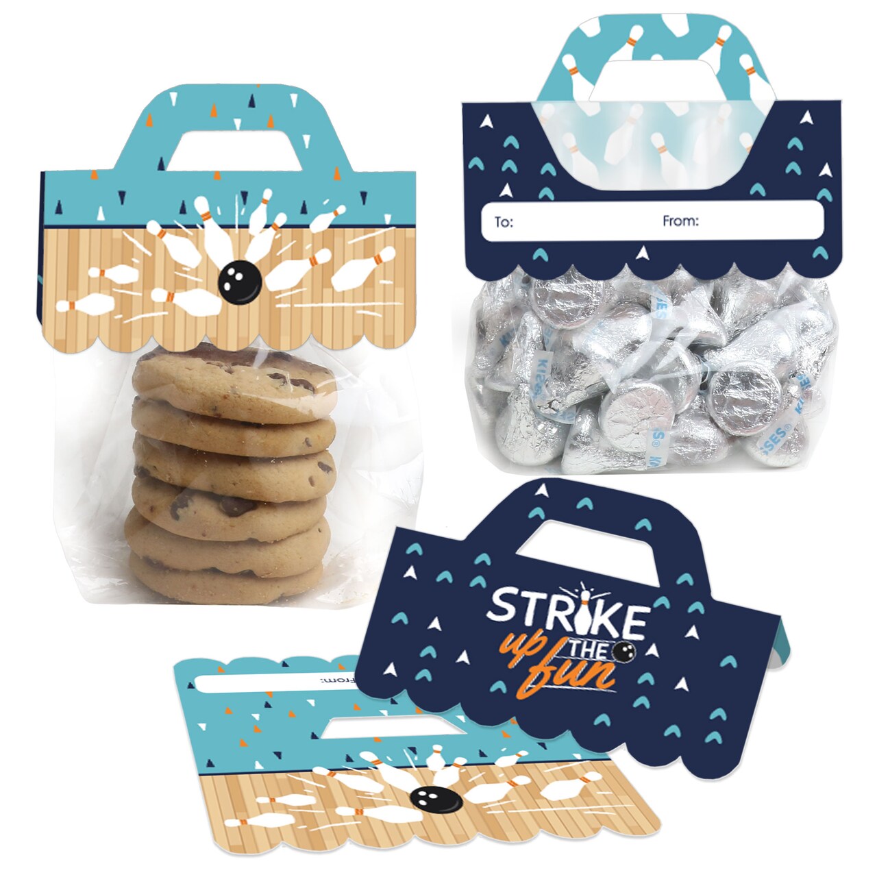 Big Dot of Happiness Strike Up the Fun Bowling DIY Birthday Party or Baby Shower Clear Goodie Favor Bag Labels Candy Bags with Toppers Set of 24